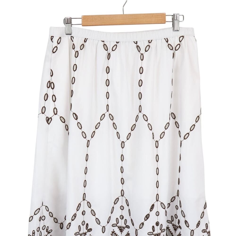 NWT Madewell Embroidered 100% Cotton Poplin Midi Skirt White Brown Size Large - Picture 7 of 11